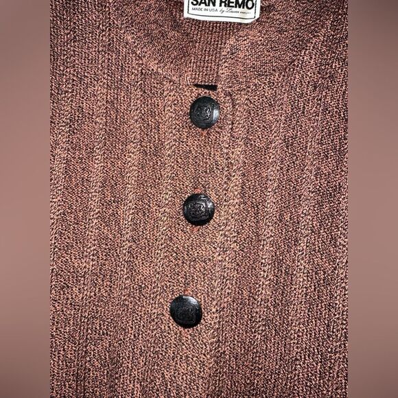 San Remo By Laura Knits Vintage Marled Knit Embossed Button Cardigan Size M - Picture 4 of 12